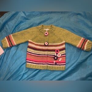 Greendog Wool Blend Striped Colorful Floral Cardigan SZ 12 Month